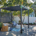 Pergola with Single Wall Add-on with Morse Decorative Screen Panels in Black